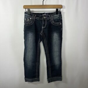 Y2K Angels Pants Women Sz 3 Low Rise Capris Cuffed Crop Jeans Embroidered Pocket
